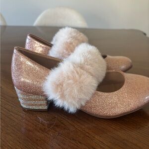 GB Girls Sparkly Pink Dress Shoes with Faux Fur